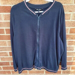 Ulla Popken Sweater Women's 20/22 Full Zip Navy Soft Long Sleeve